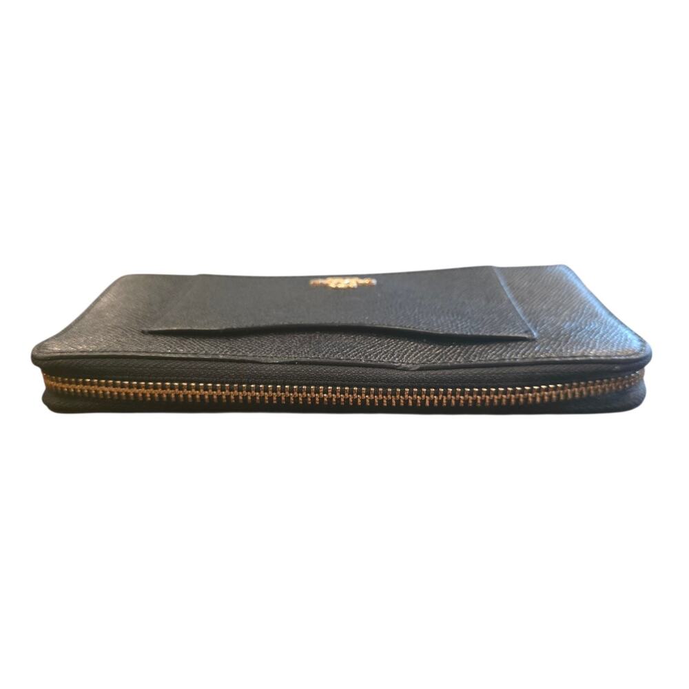 COACH Accordion Zip Around Wallet Black Crossgrain Leather Gold Tone 7.5" x 4" - Picture 3 of 8